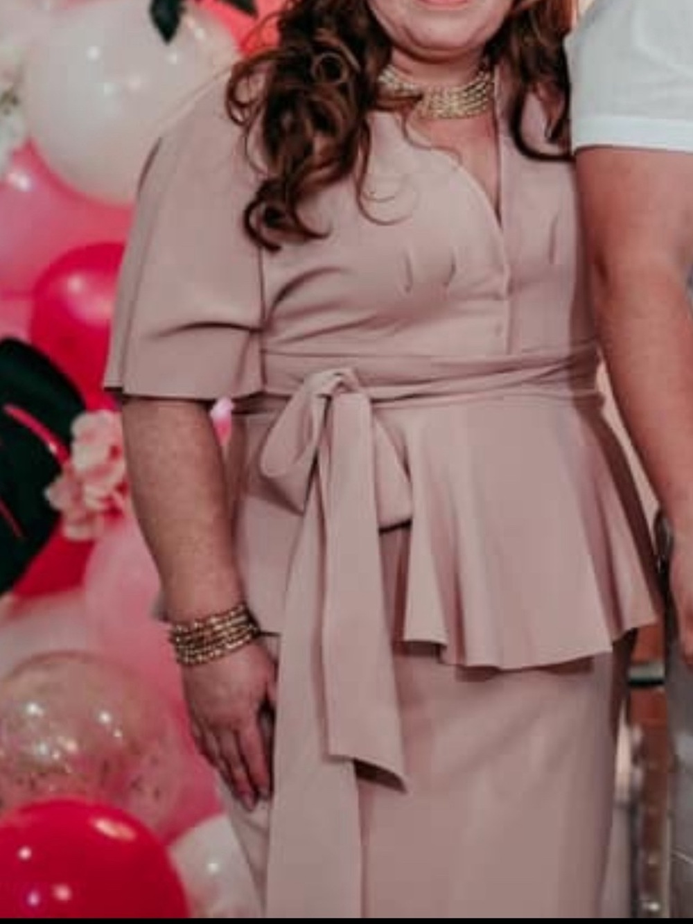 Women’s Blush Pink Tie-Waist Peplum Dress